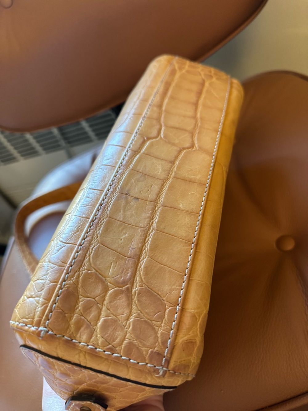 Vintage Dooney & Bourke Croc-Embossed Leather Shoulder Bag – Mustard - Picture 8 of 11